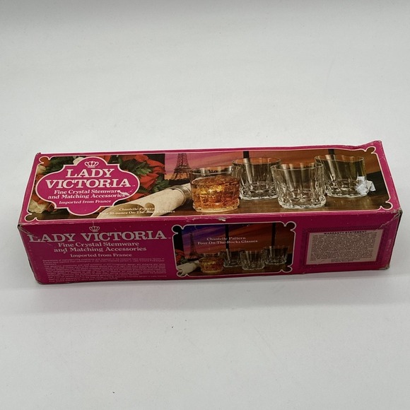 Lady Victoria Set Of 4 Crystal Whiskey Rocks Glasses In Orig Box-France 10 oz - Picture 2 of 6